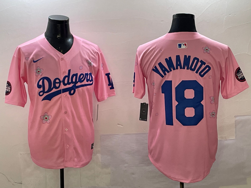 Men's Los Angeles Dodgers Yoshinobu Yamamoto #18 Pink Alternate Replica Player Jersey1 baseball jersey product view 1