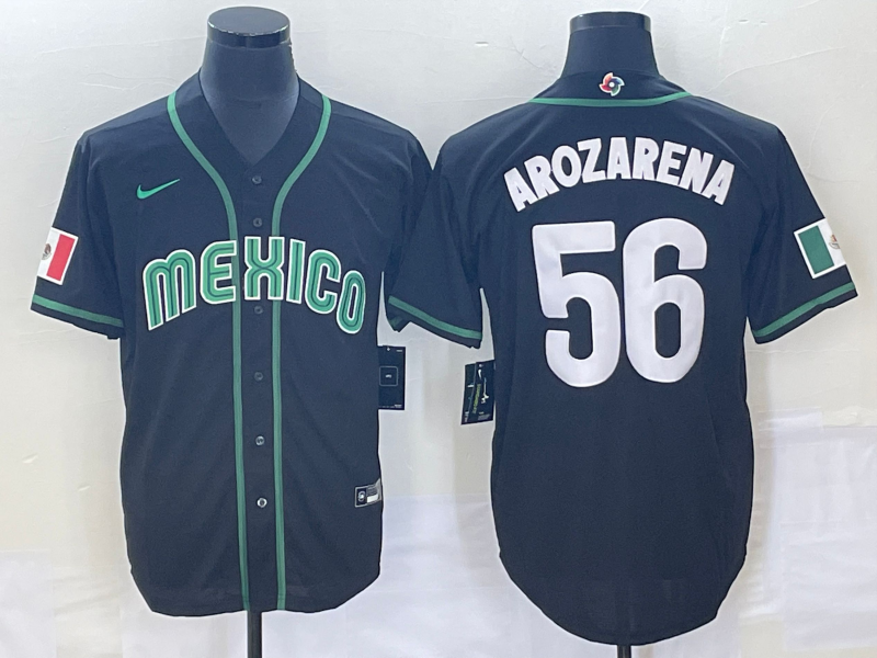 Men's 2023 World Baseball Classic #56 Randy Arozarena Mexico Black Jersey1 baseball jersey product view 1