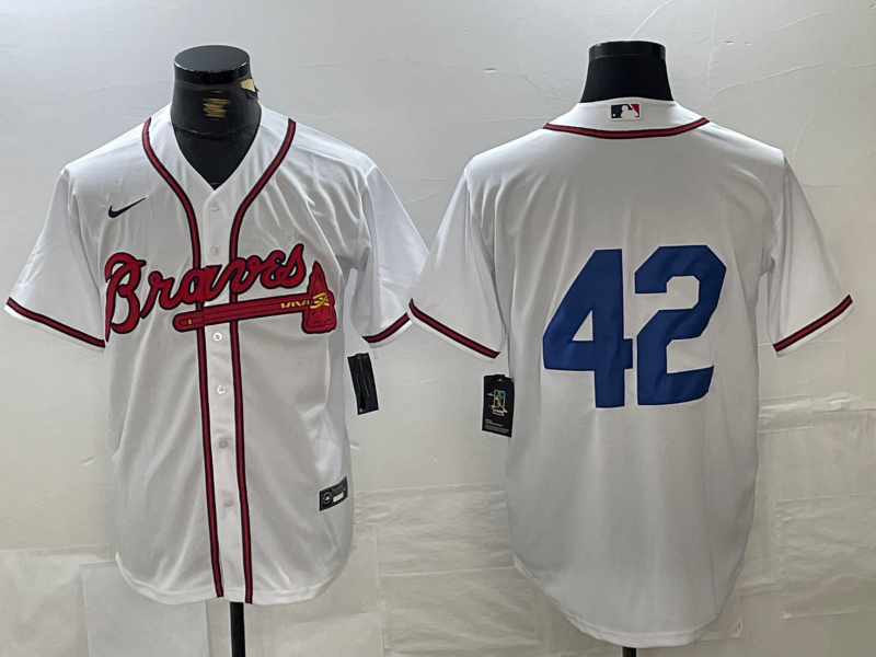Men's Atlanta Braves #42 White 2024 Jackie Robinson Day Home Limited Jersey1 baseball jersey product view 1