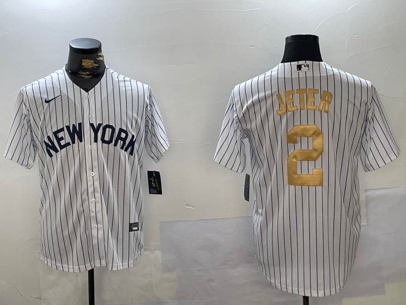Men's New York Yankees Derek Jeter #2 White Player Game Jersey1 baseball jersey product view 1