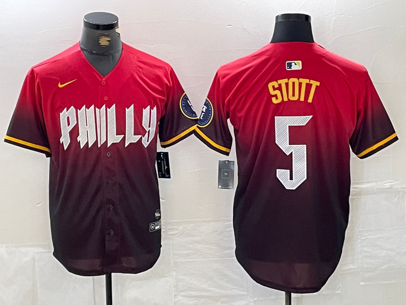 Men's Philadelphia Phillies Bryson Stott #5 Red 2024 City Connect Limited Player Jersey1 baseball jersey product view 1