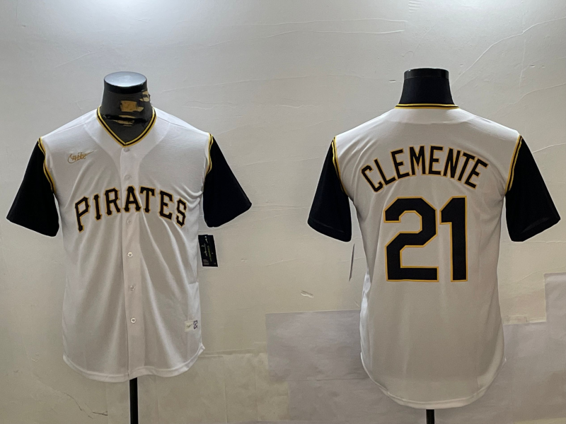 Men's Pittsburgh Pirates Roberto Clemente #21 White Replica Player Jersey1 baseball jersey product view 1