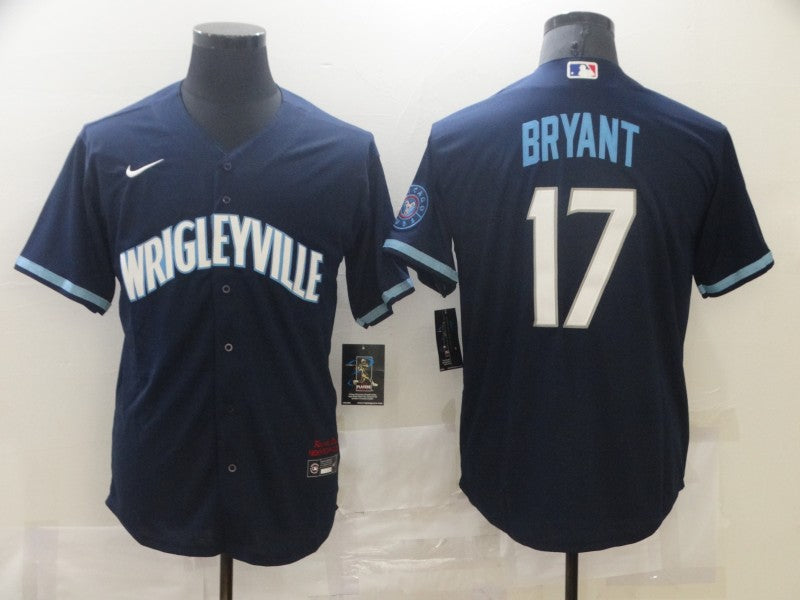 Men's Chicago Cubs Kris Bryant #17 Navy Replica Player Jersey1 basketball jersey product view 1