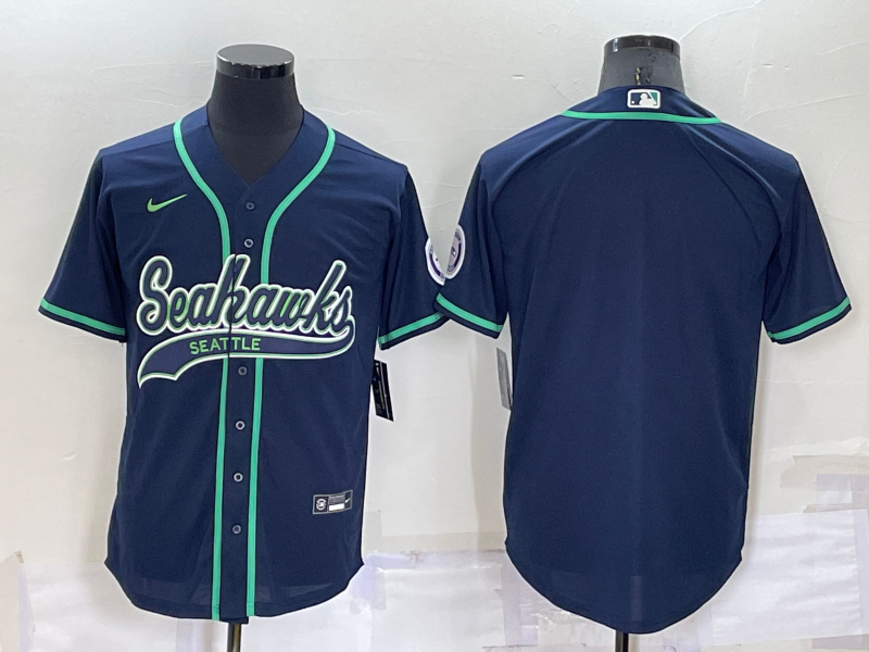 Men's Seattle Seahawks Navy Blank Jersey1 football jersey product view 1