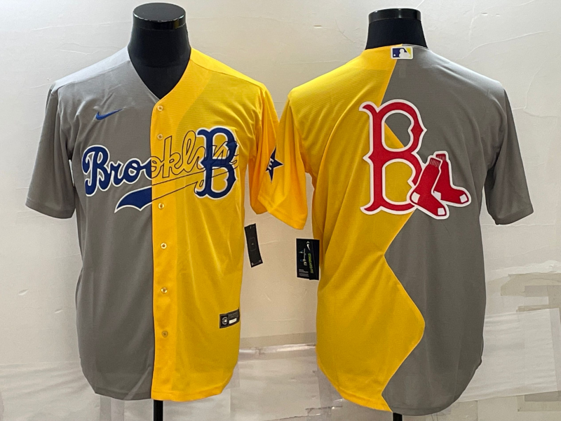 Men's Boston Red Sox Yellow/Gray Alternate Replica Player Jersey1 baseball jersey product view 1