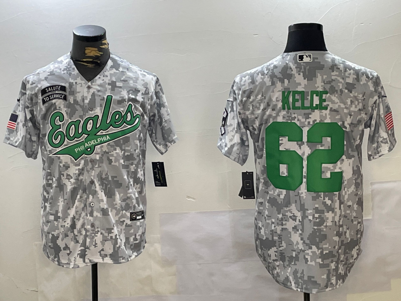 Men's Philadelphia Eagles Jason Kelce #62 Arctic Camo 2024 Salute to Service Player Jersey1 football jersey product view 1