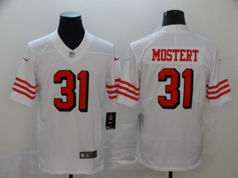 Men's San Francisco 49ers Raheem Mostert #31 White Game Jersey1 football jersey product view 1