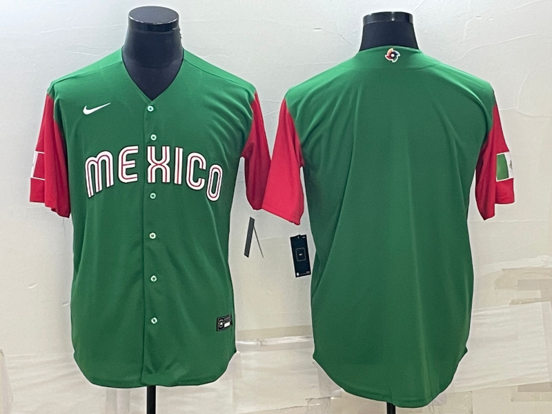 Men's 2023 World Baseball Classic Mexico Green/Red Blank Jersey1 baseball jersey product view 1