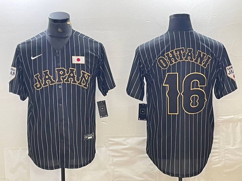 Men's 2023 World Baseball Classic #16 Shohei Ohtani Japan Black Player Jersey1 baseball jersey product view 1