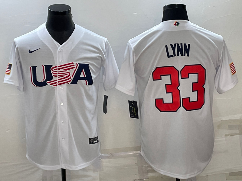 Men's 2023 World Baseball Classic #33 Lance Lynn USA White Jersey1 baseball jersey product view 1
