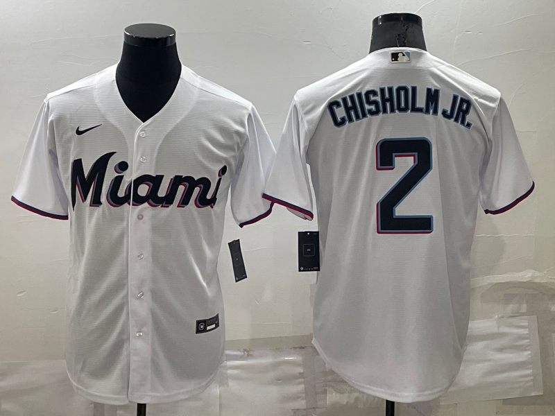Men's Miami Marlins Jazz Chisholm Jr. #2 White Replica Baseball Jersey1 baseball jersey product view 1