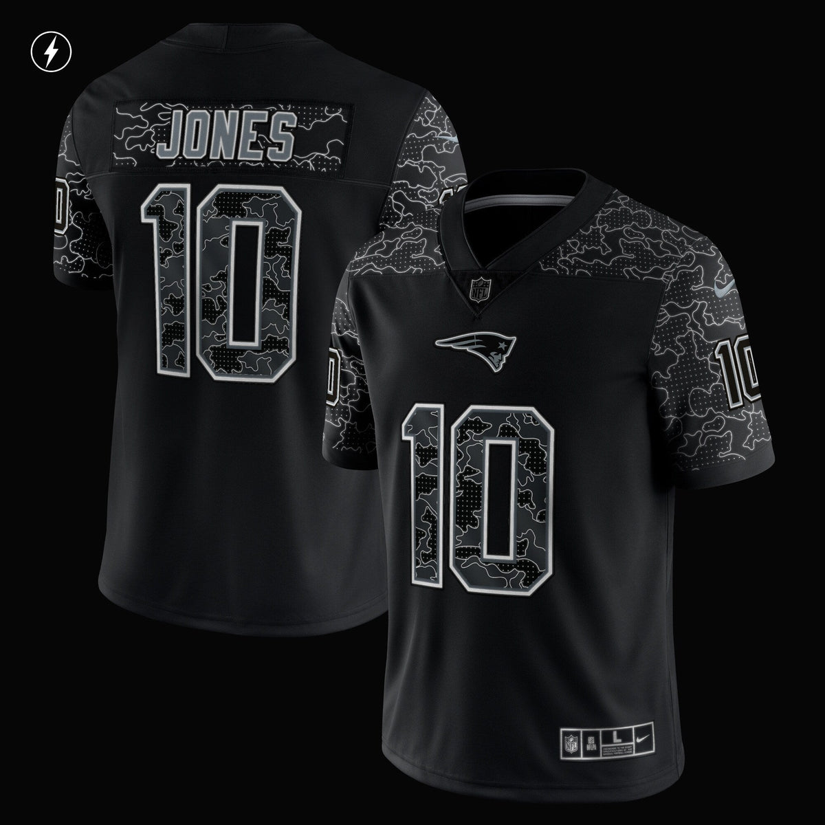 Mac Jones New England Patriots Nike RFLCTV Limited Jersey - Black football jersey product view 2