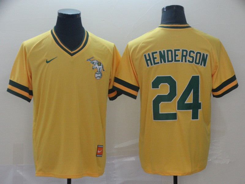 Men's Oakland Athletics Rickey Henderson #24 Yellow Replica Player Jersey1 baseball jersey product view 1