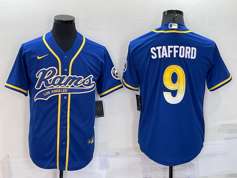 Men's Los Angeles Rams Matthew Stafford #9 Blue Game Jersey1 Joint Edition football jersey product view 1