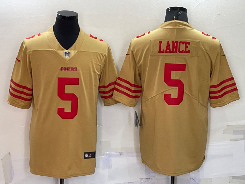 Men's San Francisco 49ers Trey Lance #5 Gold Inverted Team Game Jersey1 football jersey product view 1