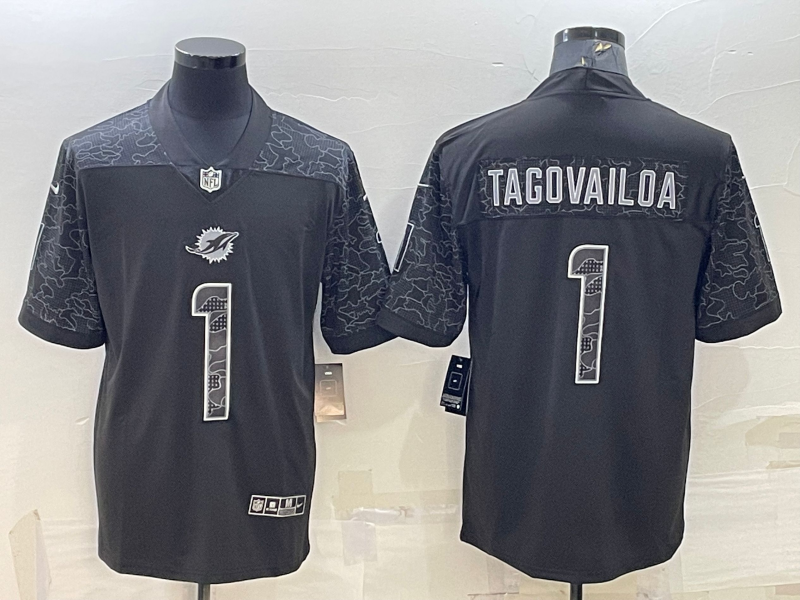 Men's Miami Dolphins Tua Tagovailoa #1 Black RFLCTV Limited Jersey1 football jersey product view 1