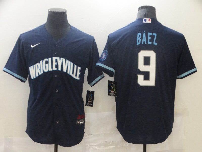 Men's Chicago Cubs Javier Baez #9 Navy Replica Baseball Jersey1 baseball jersey product view 1