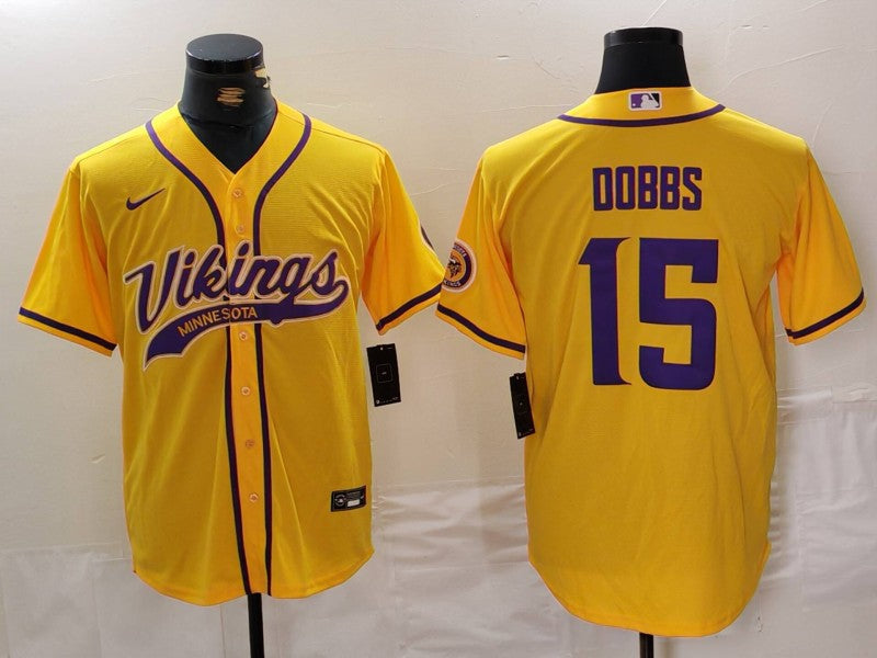 Men's Minnesota Vikings Joshua Dobbs #15 Yellow Game Jersey1 football jersey product view 1
