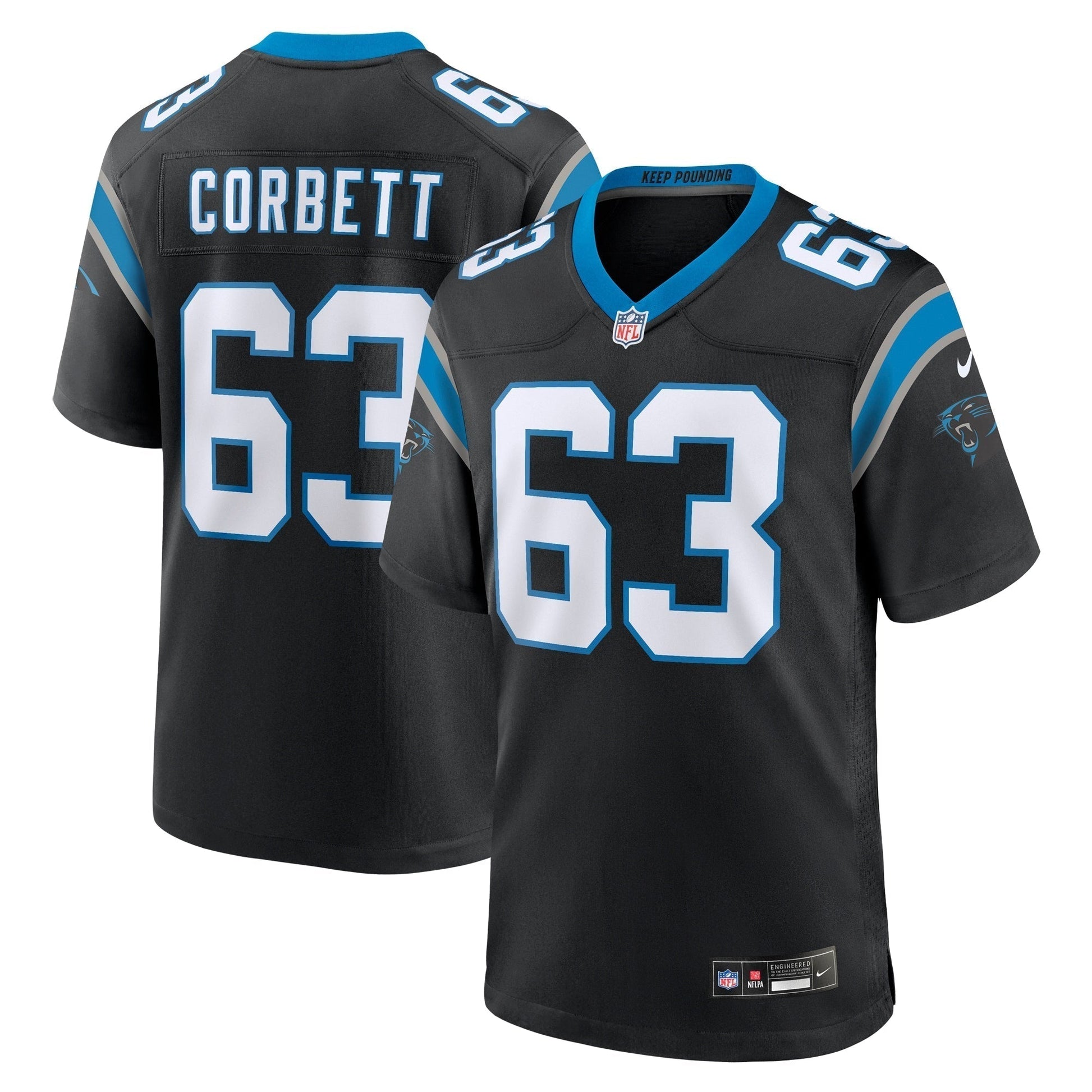 Austin Corbett Carolina Panthers Nike Team Game Jersey - Black football jersey product view 1