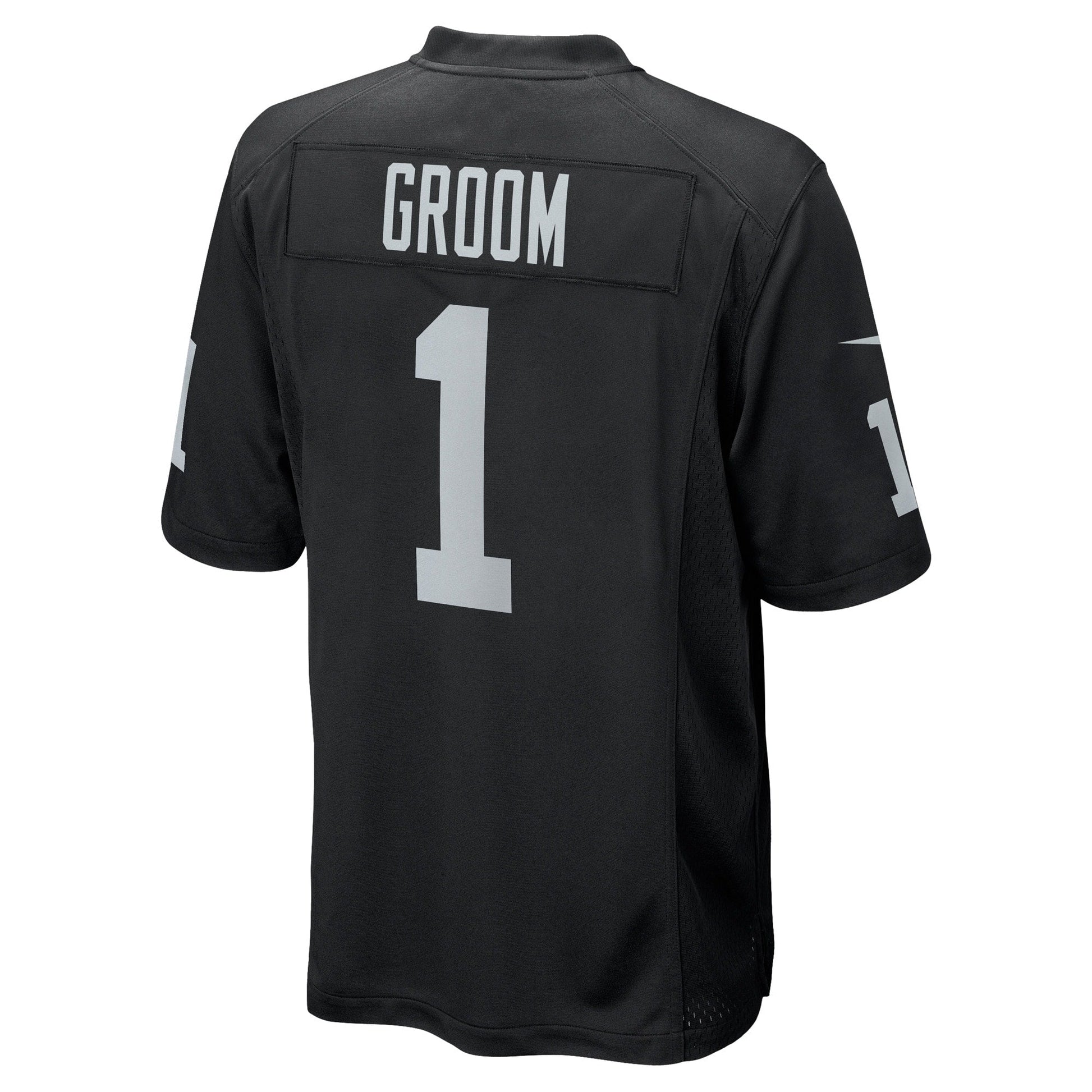 Number 1 Groom Las Vegas Raiders Nike Game Jersey - Black football jersey product view 3