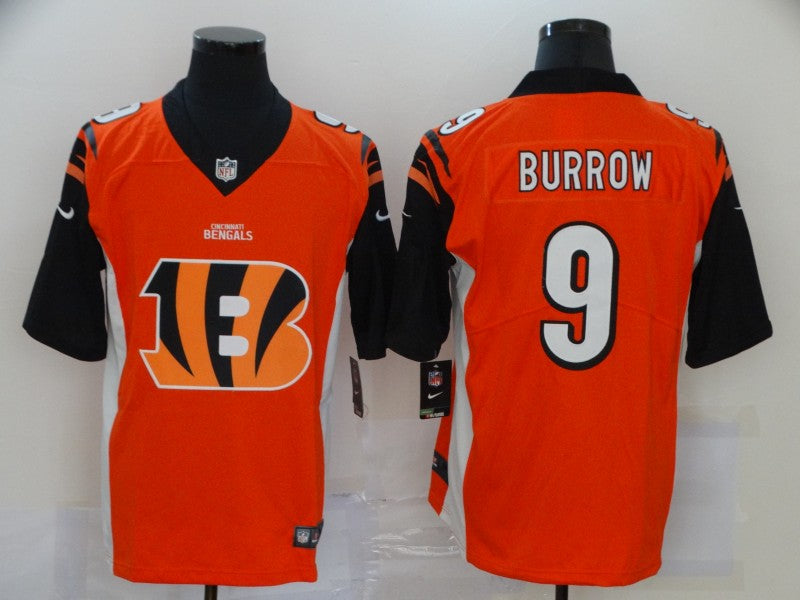 Men's Cincinnati Bengals Joe Burrow #9 Orange Game Player Jersey2 football jersey product view 1