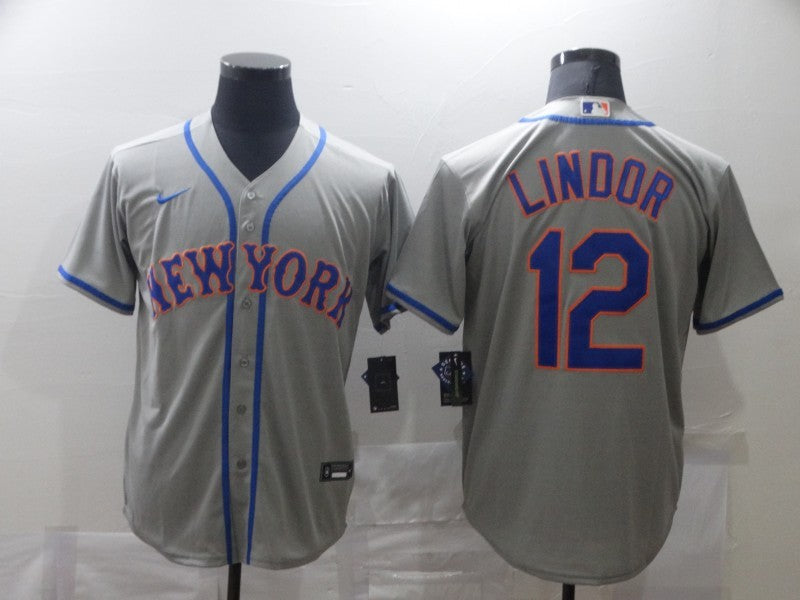 Men's New York Mets Francisco Lindor #12 Gray Replica Baseball Jersey1 baseball jersey product view 1