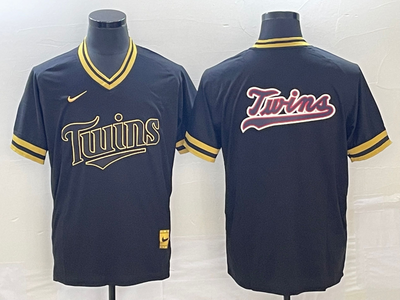 Men's Minnesota Twins Black Replica Player Logo Jersey1 baseball jersey product view 1