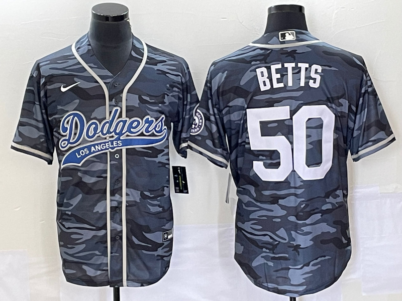 Men's Los Angeles Dodgers Mookie Betts #50 Grey Camouflage Player Jersey1 Joint Edition baseball jersey product view 1