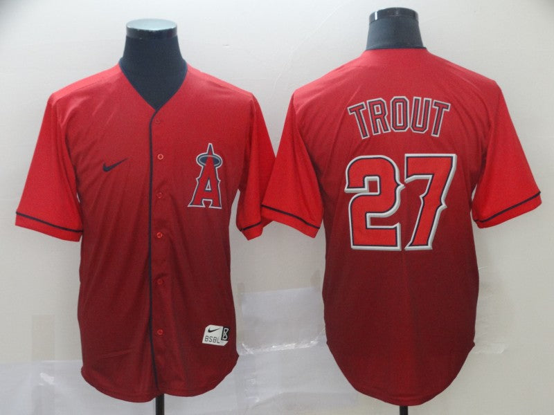 Men's Los Angeles Angels Mike Trout #27 Red Gradient Baseball Jersey baseball jersey product view 1