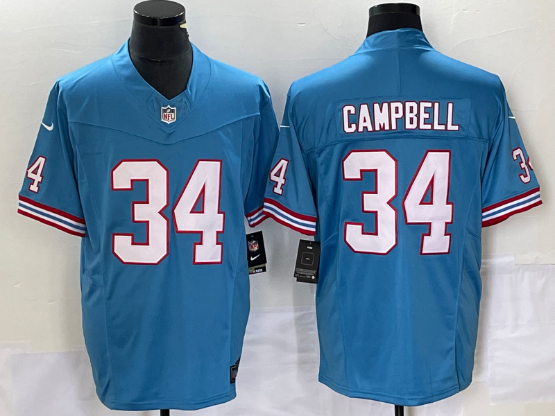 Men's Tennessee Titans Earl Campbell #34 Light Blue Oilers Throwback Retired Player Game Jersey1 hockey jersey product view 1