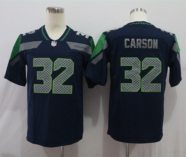 Men's Seattle Seahawks Chris Carson #32 Navy Game Jersey football jersey product view 1