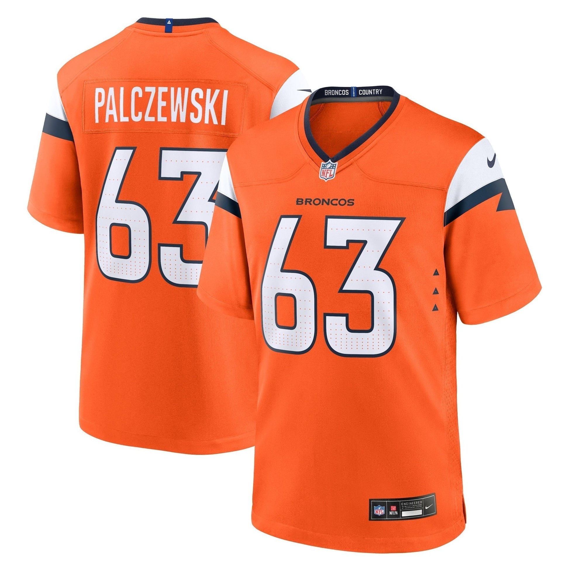 Alex Palczewski Denver Broncos Nike Team Game Jersey - Orange football jersey product view 1