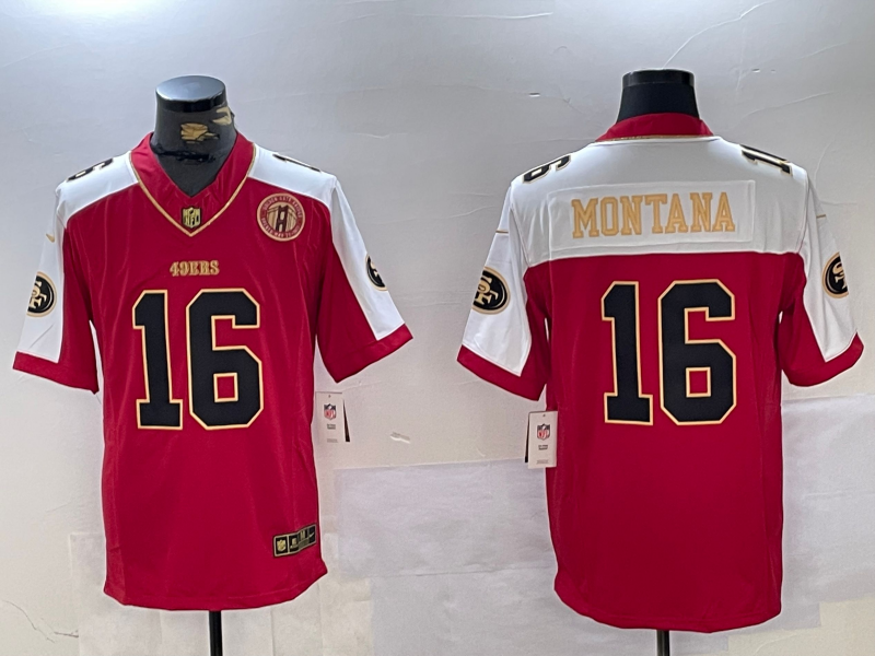 Men's San Francisco 49ers Joe Montana #16 Scarlet Player Game Jersey1 football jersey product view 1