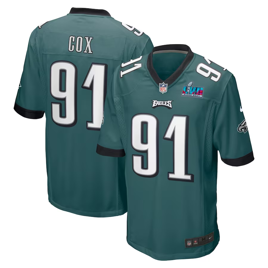 Men's Philadelphia Eagles Fletcher Cox #91 Midnight Green Super Bowl LVII Patch Game Jersey1 football jersey product view 1