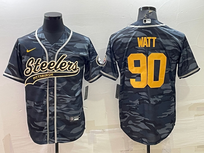 Men's Pittsburgh Steelers T.J. Watt #90 Gray Camouflage Game Jersey1 Joint edition football jersey product view 1