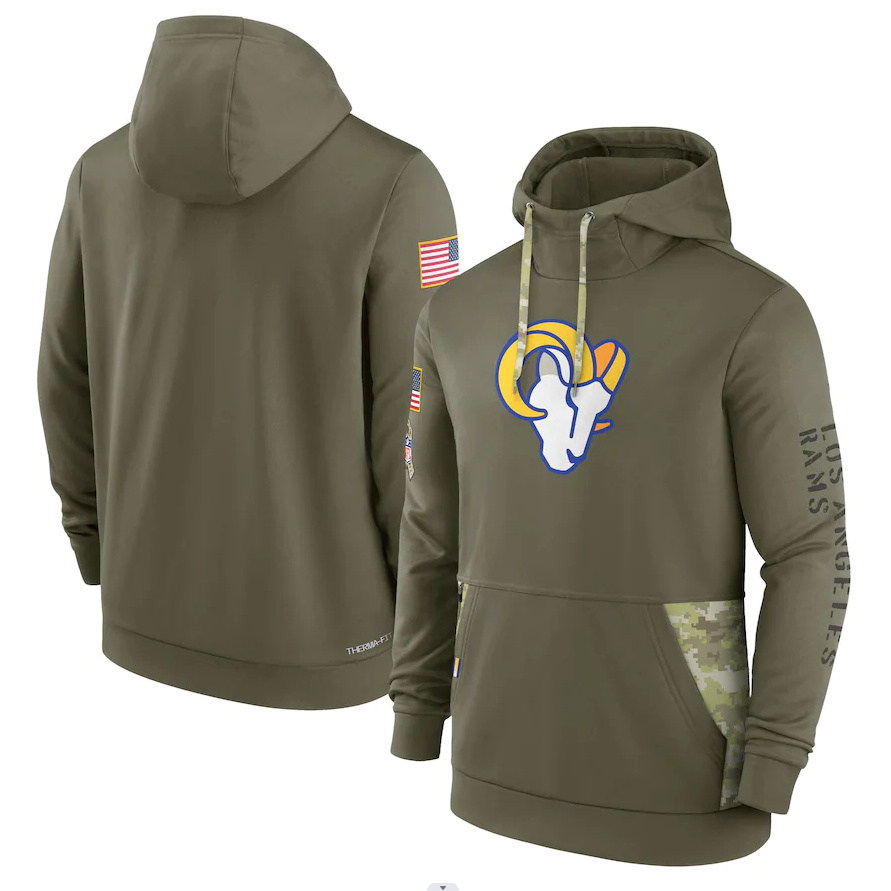 Men's Los Angeles Rams Olive 2022 Salute to Service Therma Performance Pullover Hoodie1 football jersey product view 1