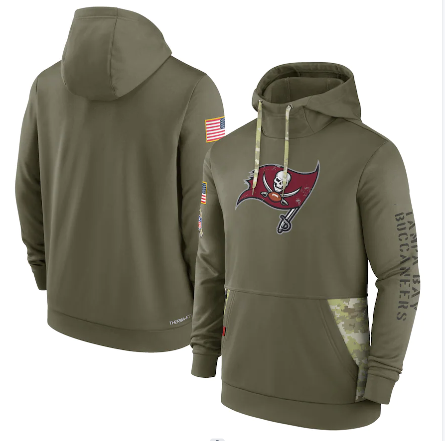 Men's Tampa Bay Buccaneers Olive 2022 Salute to Service Therma Performance Pullover Hoodie1 football jersey product view 1