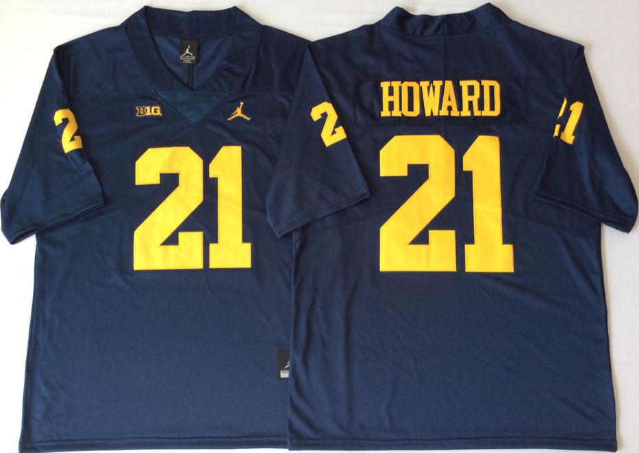 Men's Michigan Wolverines Desmond Howard #21 Navy Alumni Player Game Jersey sports jersey product view 1