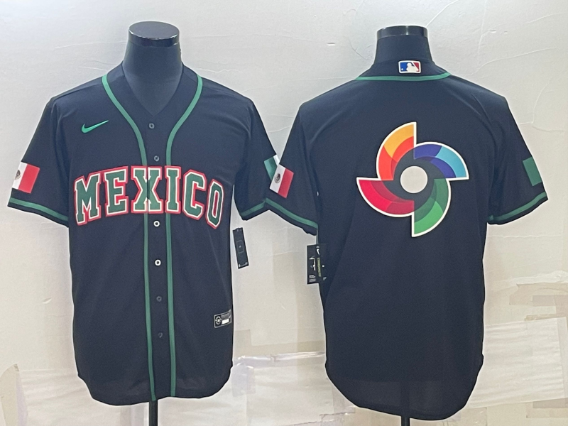 Men's 2023 World Baseball Classic Mexico Black Alternate Game Jersey1 baseball jersey product view 1