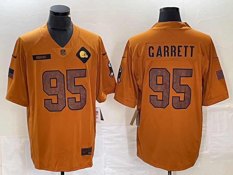 Men's Cleveland Browns Myles Garrett #95 Brown 2023 Salute To Service Retired Player Limited Jersey1 football jersey product view 1