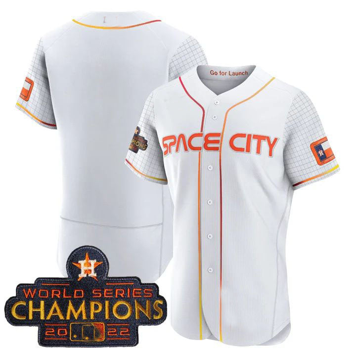 Houston Astros WHITE 2023 SPACE CITY CHAMPIONS FLEX JERSEY ¨C ALL STITCHEDBaseball Jerseys baseball jersey product view 1
