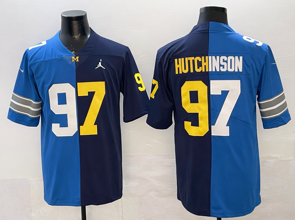Aidan Hutchinson Detroit Lions Michigan Wolverines Split Jersey - Blue Navy football jersey product view 1