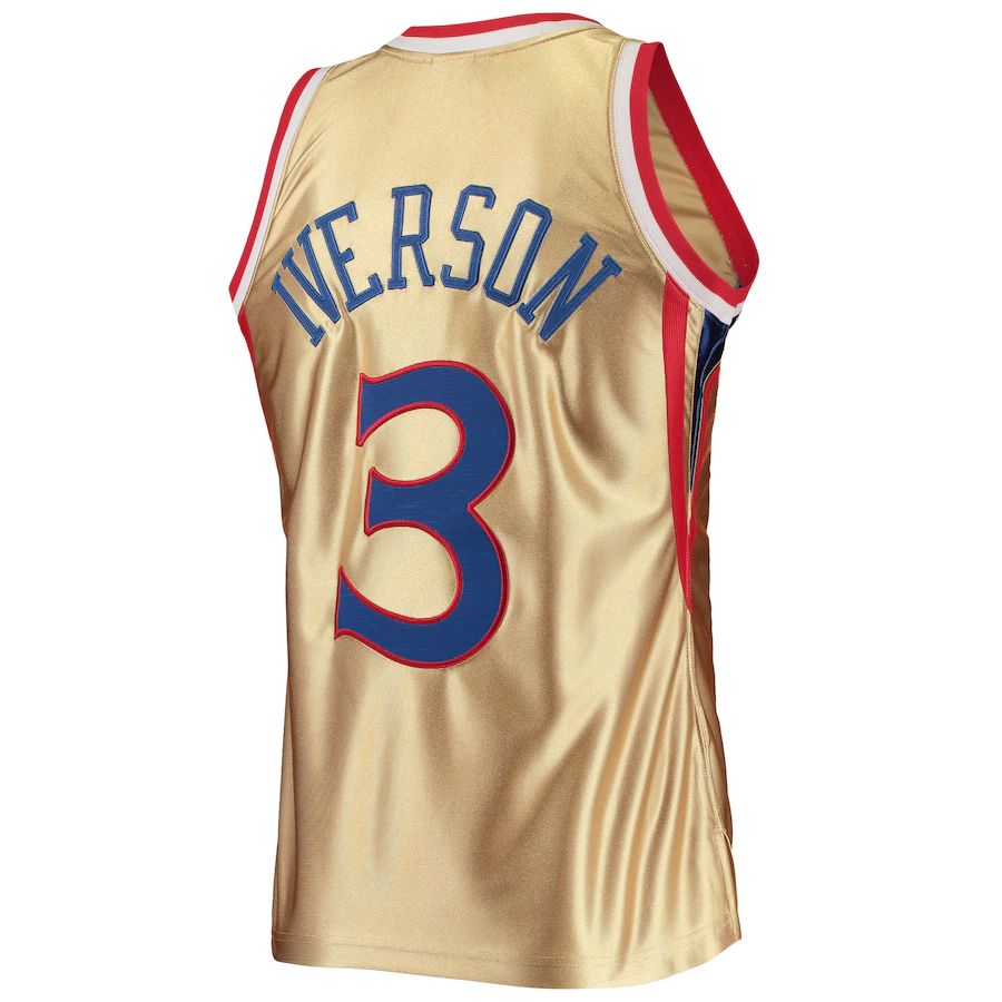 PH.76ers #3 Allen Iverson 75th Anniversary 1996-97 Hardwood Classics Swingman Jersey Gold Stitched American Basketball Jersey basketball jersey product view 1