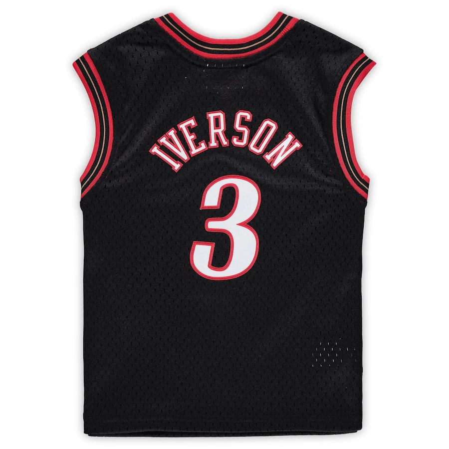 PH.76ers #3 Allen Iverson Preschool 2000-2001 Hardwood Classics Throwback Team Jersey Black Stitched American Basketball Jersey basketball jersey product view 1