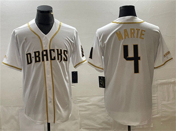 Arizona Diamondbacks #4 Ketel Marte White Gold Cool Base Stitched Baseball Jersey baseball jersey product view 1