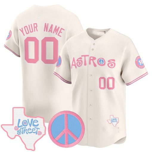 Custom Houston Astros Love Street & Peace Sign Patch Bubblegum Pink Vapor Premier Limited ¨C All Stitched Baseball Jersey baseball jersey product view 3