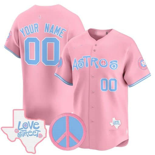 Custom Houston Astros Love Street & Peace Sign Patch Bubblegum Pink Vapor Premier Limited ¨C All Stitched Baseball Jersey baseball jersey product view 1