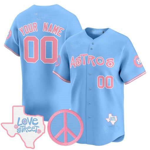 Custom Houston Astros Love Street & Peace Sign Patch Bubblegum Pink Vapor Premier Limited ¨C All Stitched Baseball Jersey baseball jersey product view 2