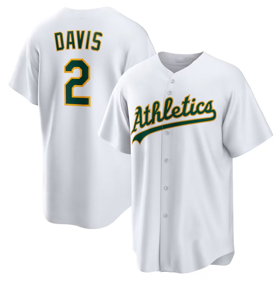 Oakland Athletics #2 Khris Davis Home Replica Player Name Jersey - White Stitched Baseball Jersey baseball jersey product view 1