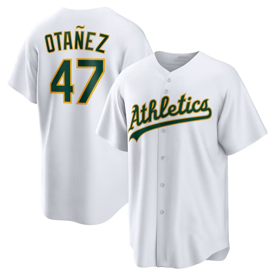 Oakland Athletics #47 Michel Ota?ez Home Replica Jersey - White Stitched Baseball Jersey baseball jersey product view 1